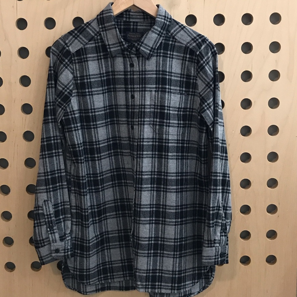 Pendleton 100% Virgin Wool Flannel Black and Gray Plaid Shirt